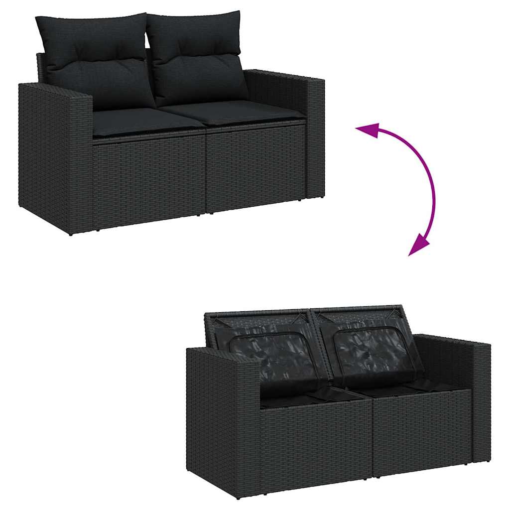 Set Divano da Giardino 6 pz con Cuscini Nero in Polyrattan - homemem39