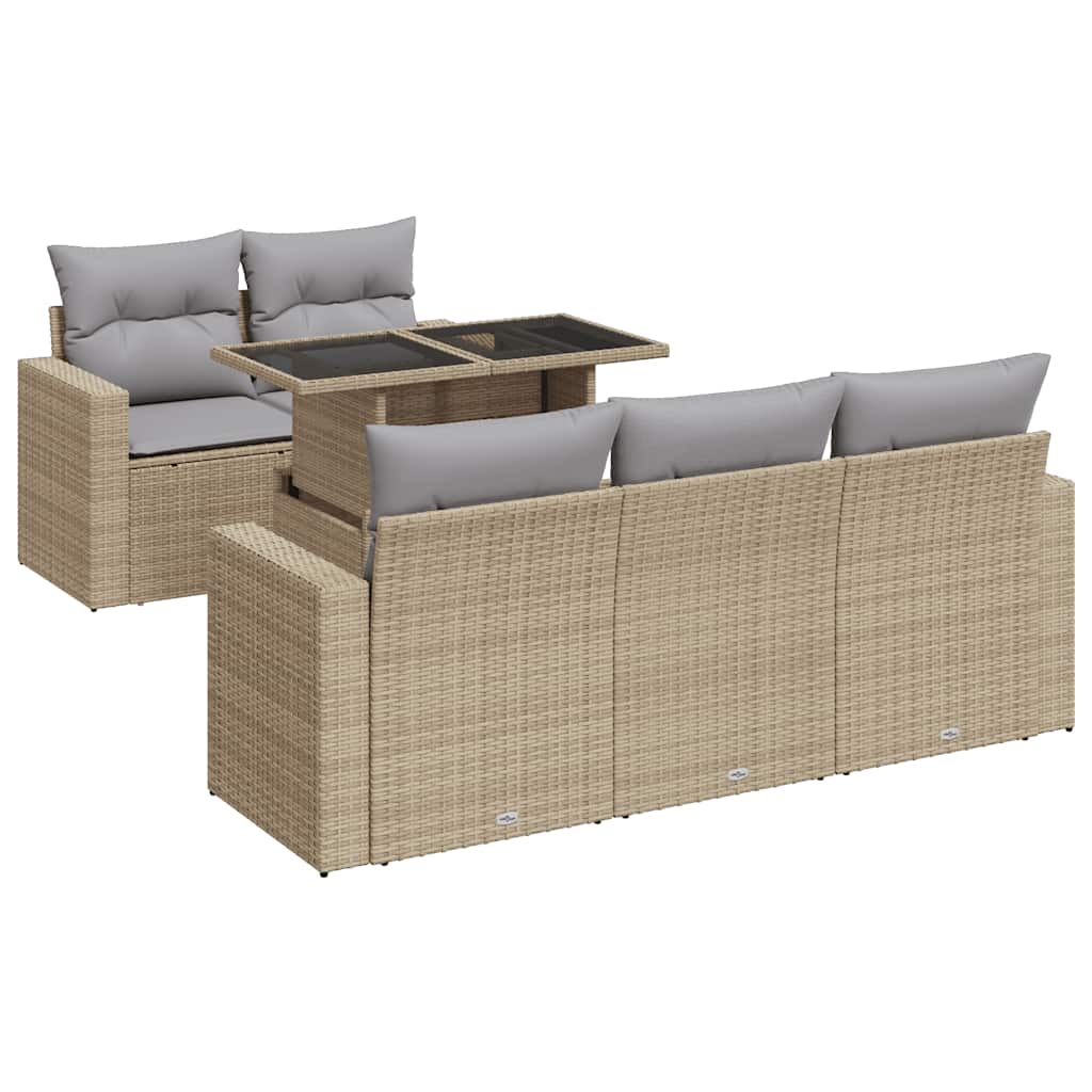 Set Divano da Giardino 6 pz con Cuscini Beige in Polyrattan - homemem39