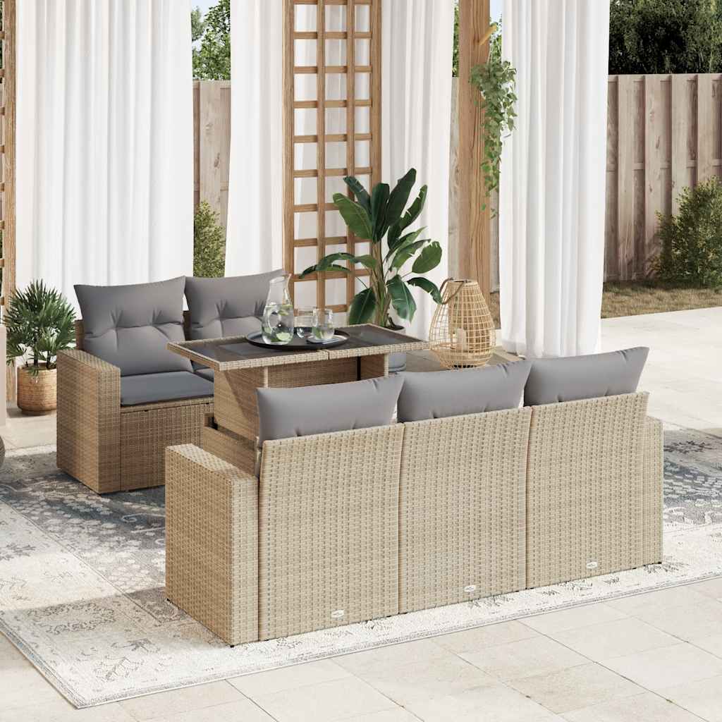 Set Divano da Giardino 6 pz con Cuscini Beige in Polyrattan | homemem39