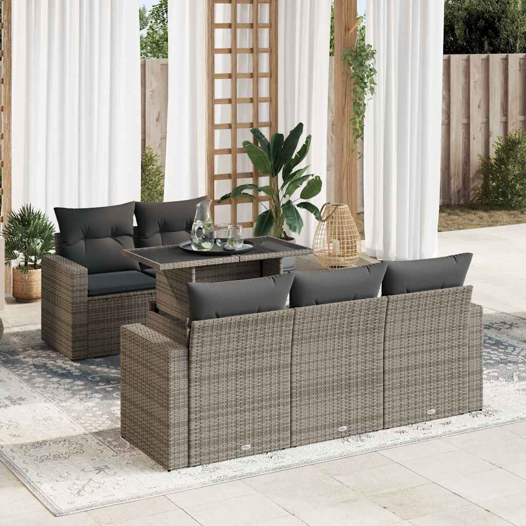 Set Divano da Giardino 6 pz con Cuscini Grigio in Polyrattan - homemem39