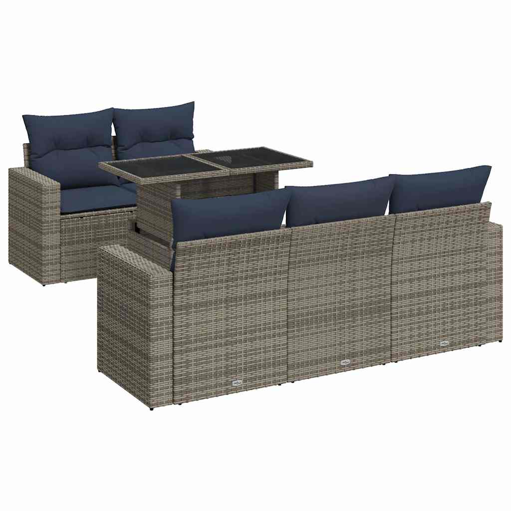 Set Divano da Giardino 6pz con Cuscini Grigio Polyrattan Acacia | homemem39