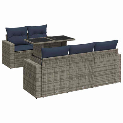 Set Divano da Giardino 6pz con Cuscini Grigio Polyrattan Acacia | homemem39