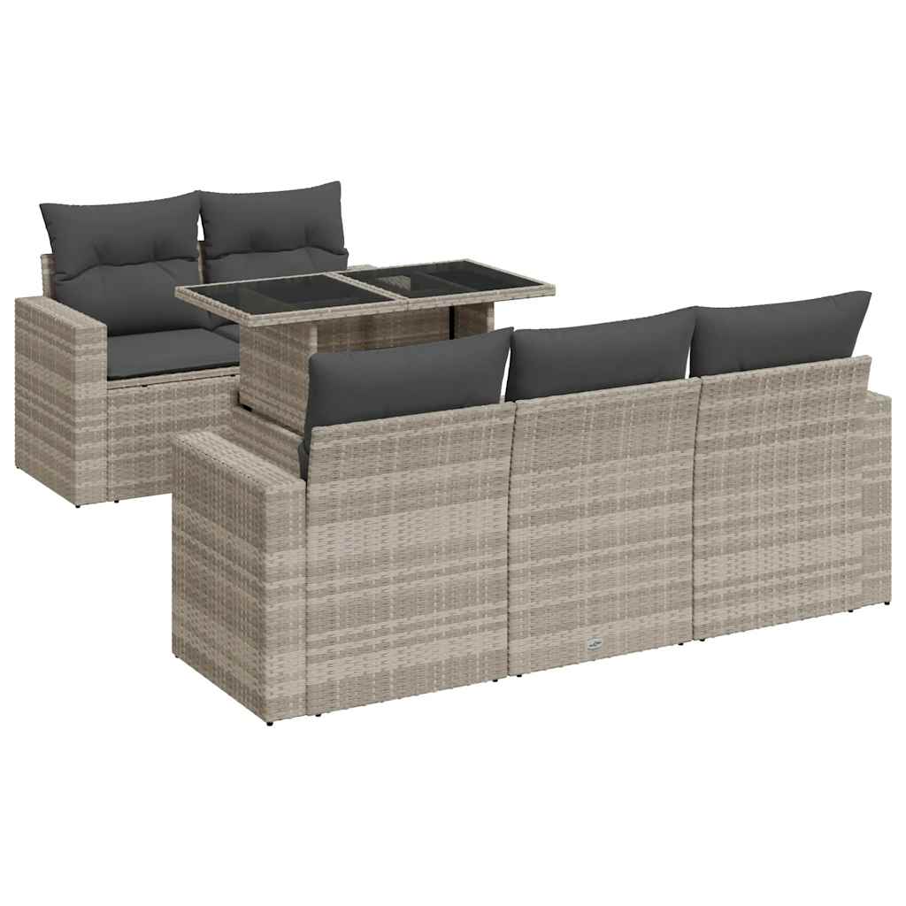 Set Divano da Giardino 6pz con Cuscini Grigio Chiaro Polyrattan - homemem39