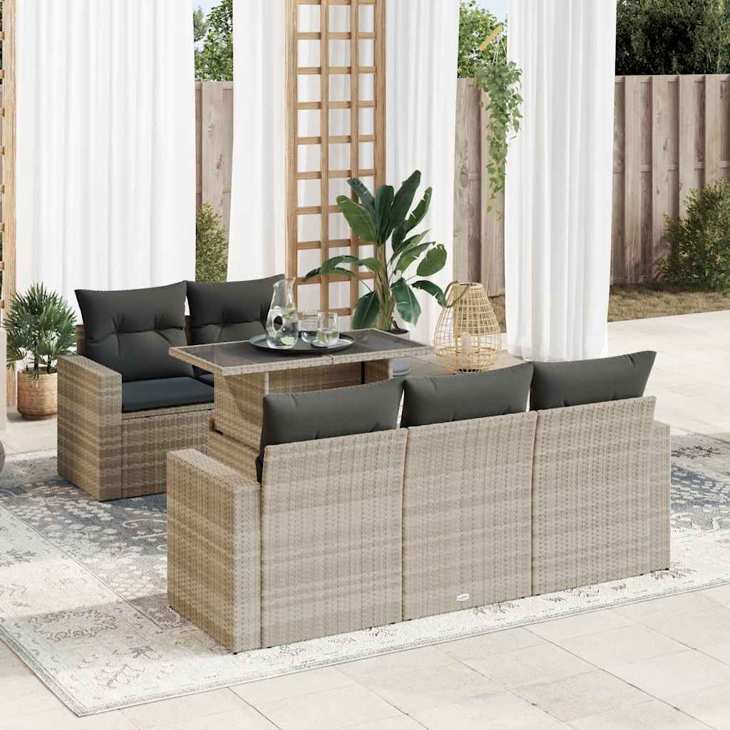 Set Divano da Giardino 6pz con Cuscini Grigio Chiaro Polyrattan | homemem39