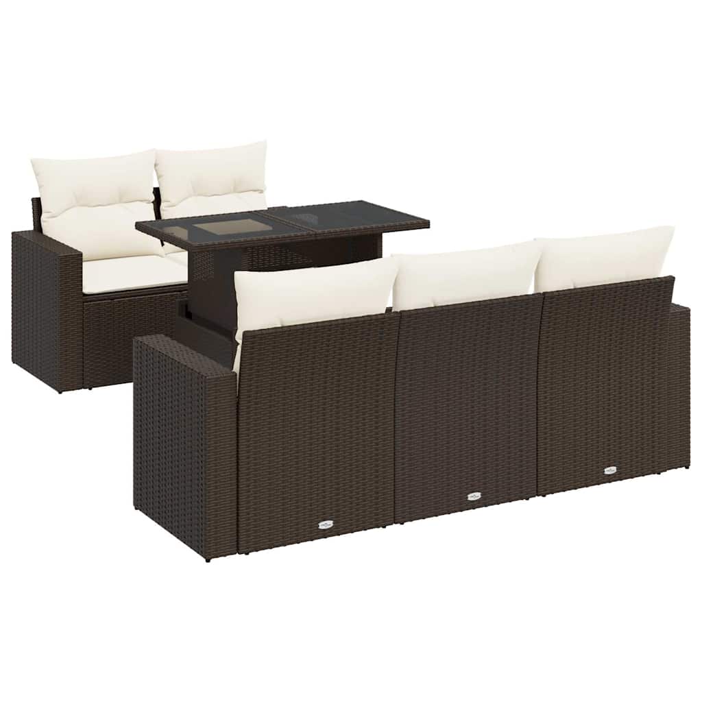 Set Divano da Giardino 6 pz con Cuscini Marrone in Polyrattan - homemem39