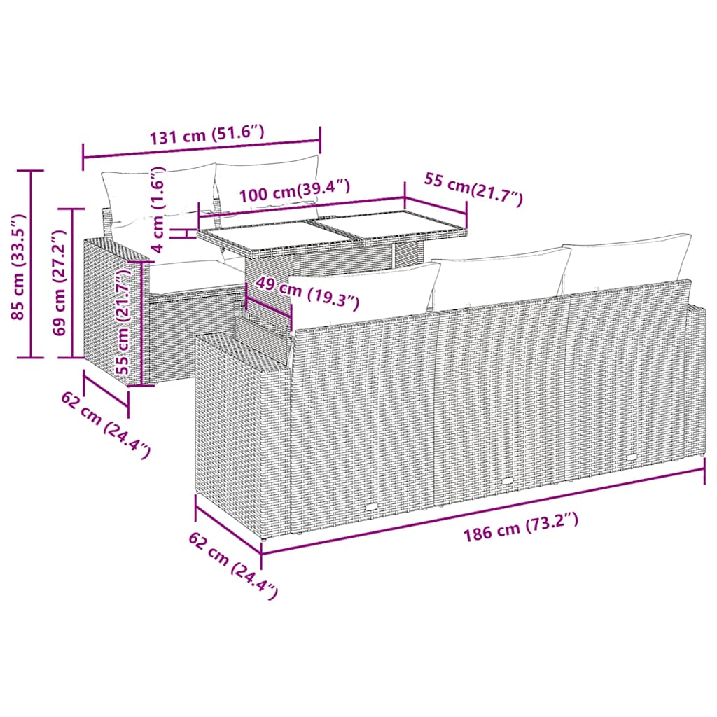 Set Divano da Giardino 6 pz con Cuscini Marrone in Polyrattan - homemem39
