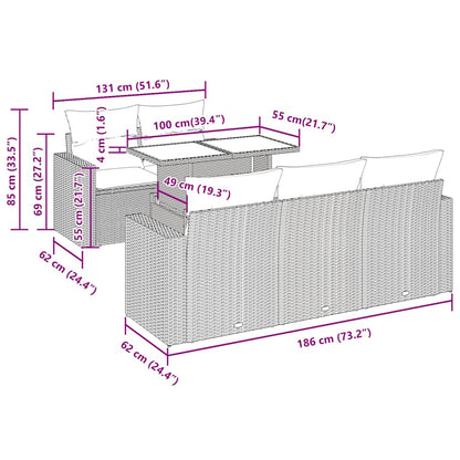 Set Divano da Giardino 6 pz con Cuscini Marrone in Polyrattan - homemem39