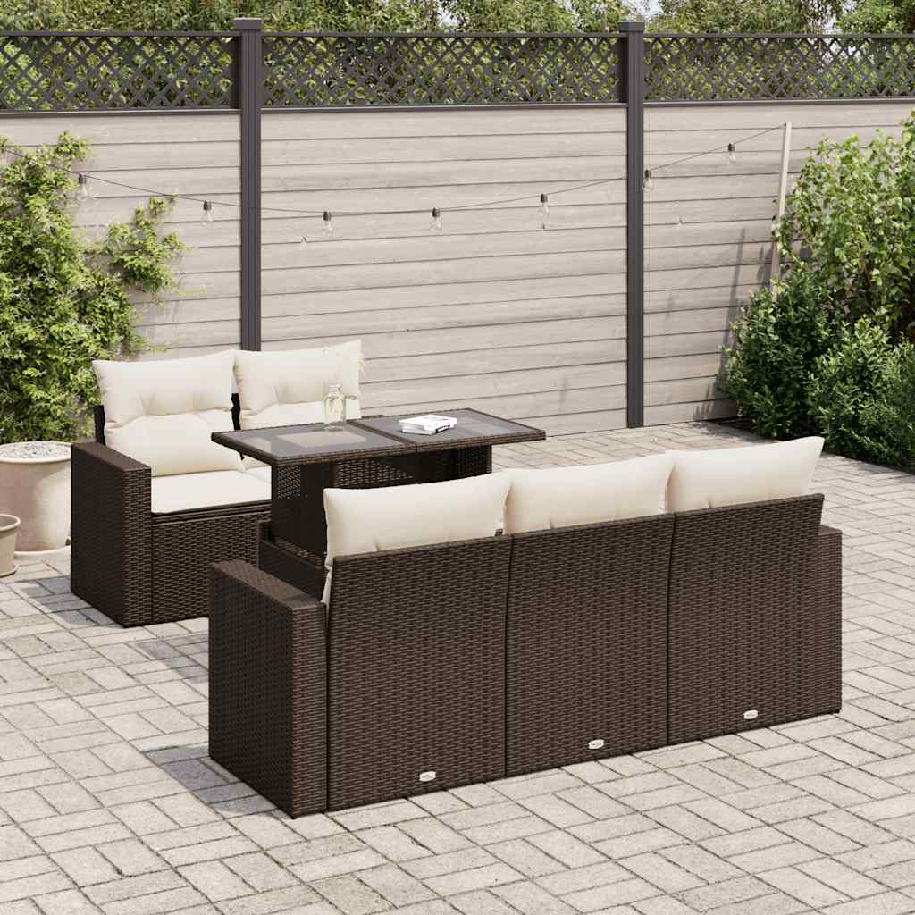 Set Divano da Giardino 6 pz con Cuscini Marrone in Polyrattan | homemem39