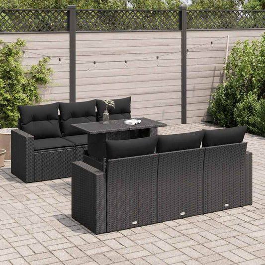 Set Divani da Giardino con Cuscini 7pz Nero Polyrattan - homemem39
