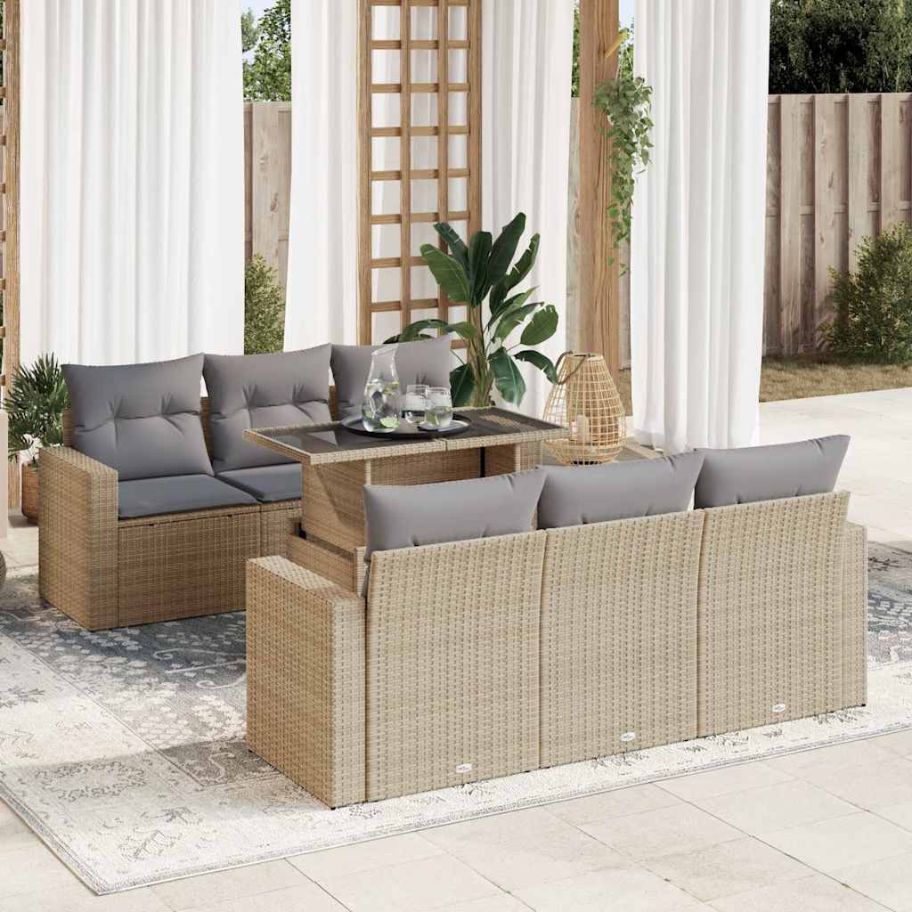 Set Divani da Giardino 7 pz con Cuscini Beige in Polyrattan - homemem39