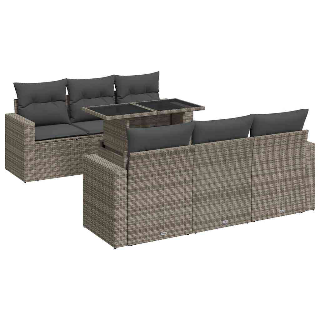 Set Divani da Giardino 7 pz con Cuscini Grigio in Polyrattan | homemem39