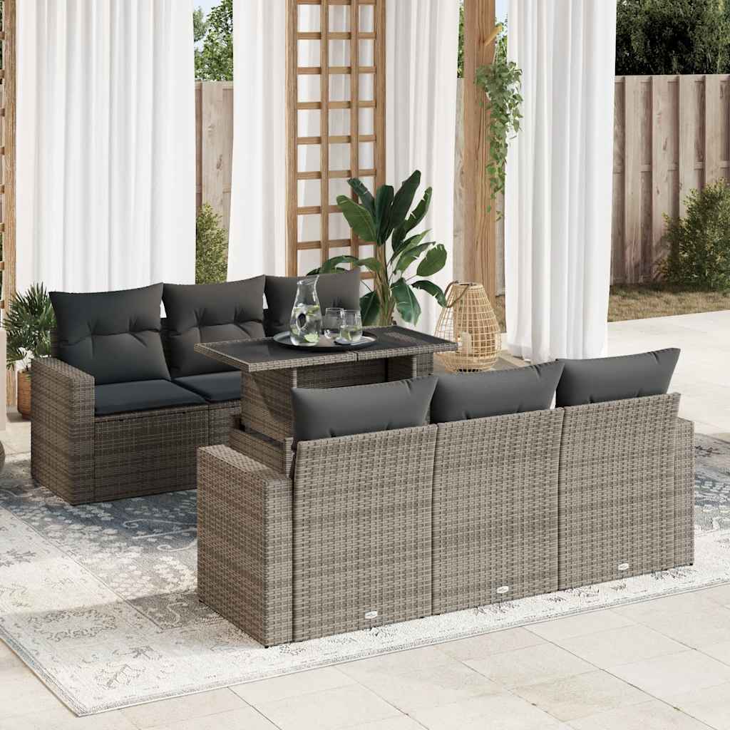 Set Divani da Giardino 7 pz con Cuscini Grigio in Polyrattan | homemem39