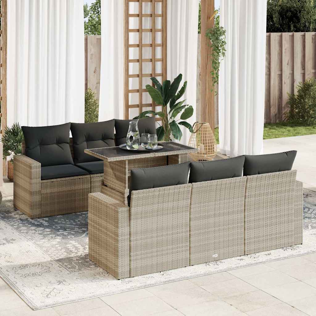 Set Divani da Giardino 7pz con Cuscini Grigio Chiaro Polyrattan - homemem39