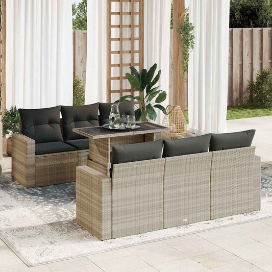 Set Divani da Giardino 7pz con Cuscini Grigio Chiaro Polyrattan - homemem39