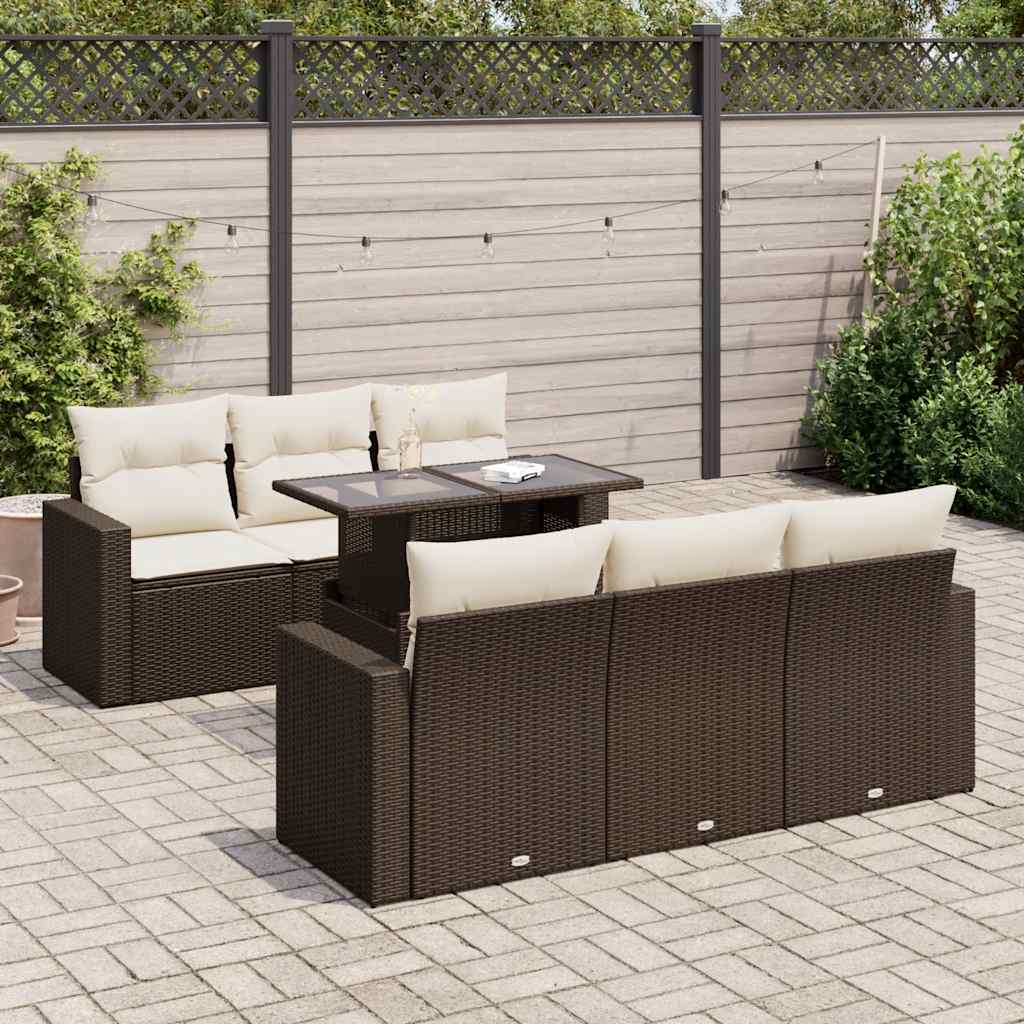 Set Divani da Giardino 7 pz con Cuscini Marrone in Polyrattan - homemem39