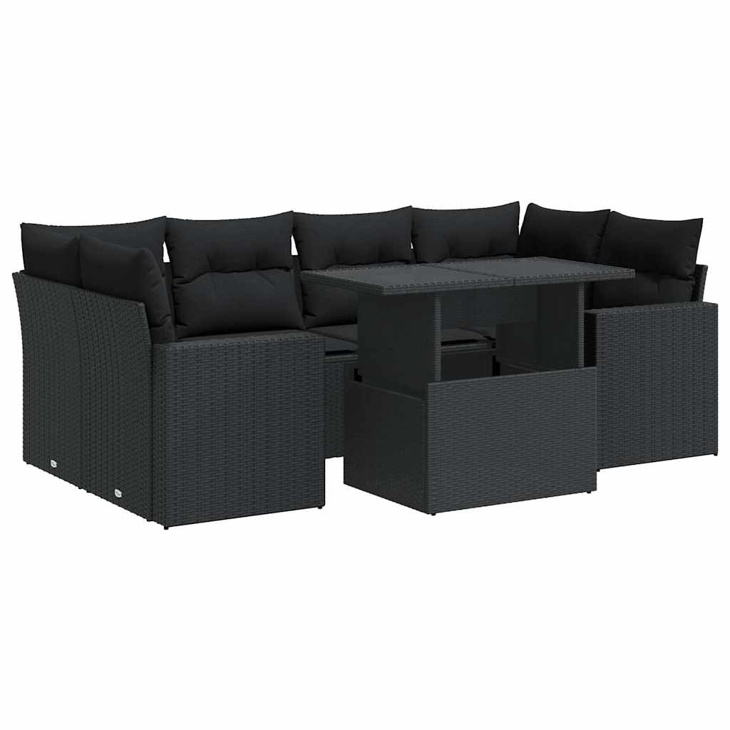 Set Divani da Giardino con Cuscini 7pz Nero Polyrattan - homemem39