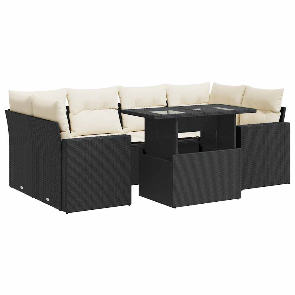 Set Divani da Giardino con Cuscini 7pz Nero Polyrattan | homemem39
