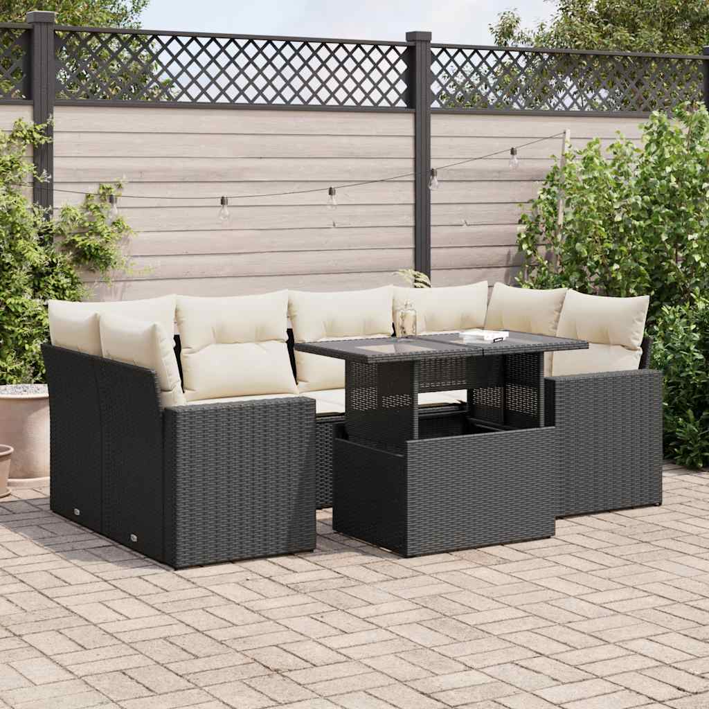 Set Divani da Giardino con Cuscini 7pz Nero Polyrattan | homemem39