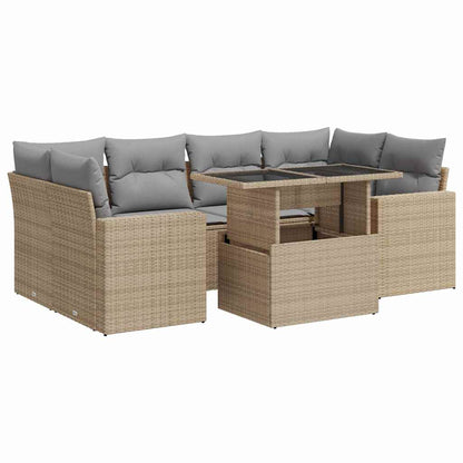 Set Divani da Giardino 7 pz con Cuscini Beige in Polyrattan