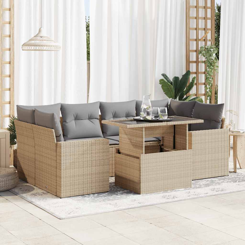 Set Divani da Giardino 7 pz con Cuscini Beige in Polyrattan - homemem39