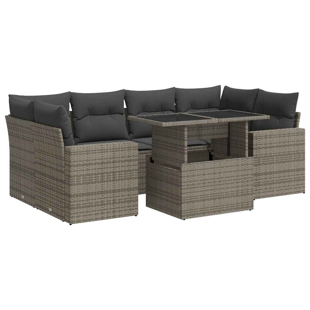 Set Divani da Giardino 7 pz con Cuscini Grigio in Polyrattan