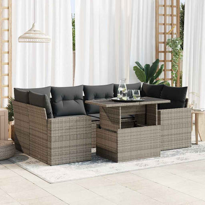 Set Divani da Giardino 7 pz con Cuscini Grigio in Polyrattan