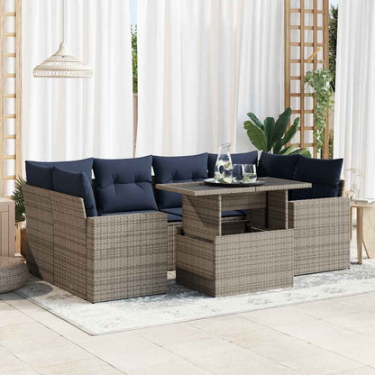 Set Divani da Giardino 7pz con Cuscini Grigio Polyrattan Acacia | homemem39