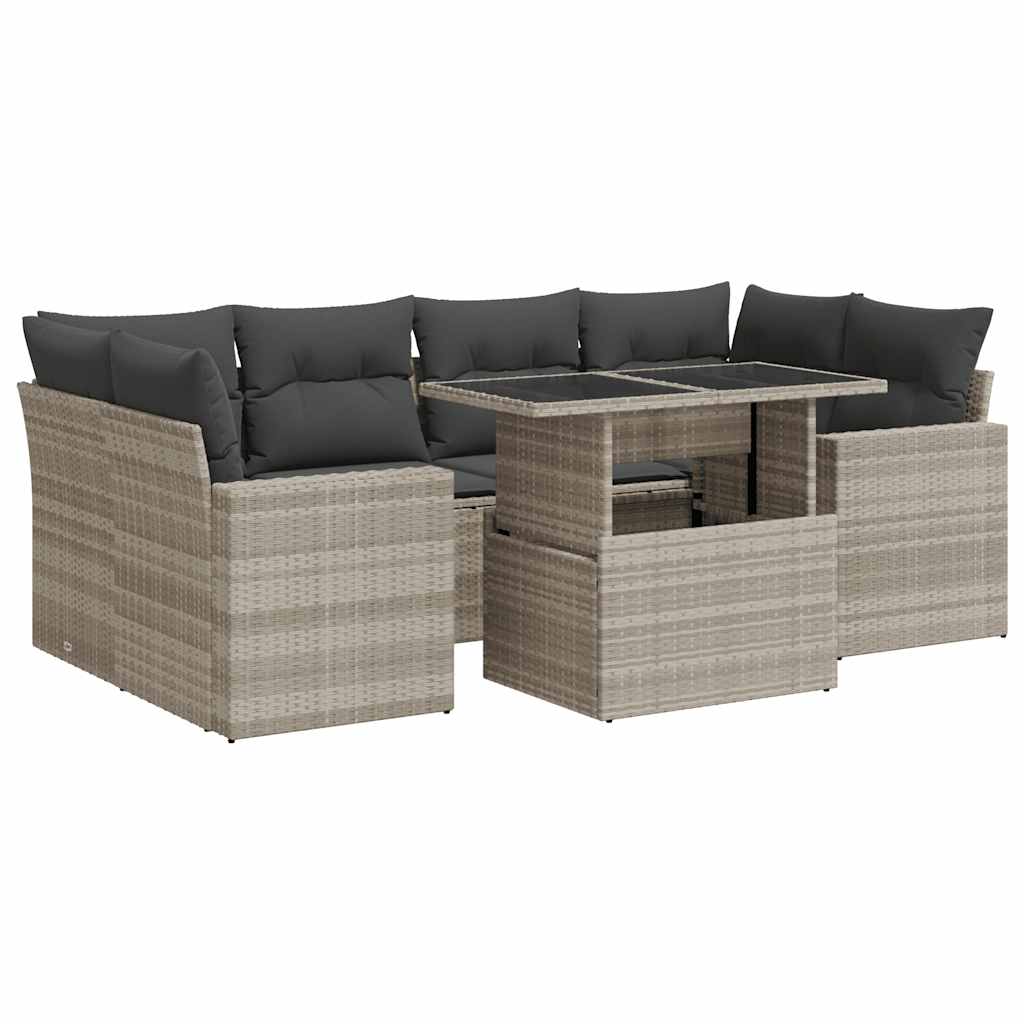 Set Divani da Giardino 7pz con Cuscini Grigio Chiaro Polyrattan - homemem39