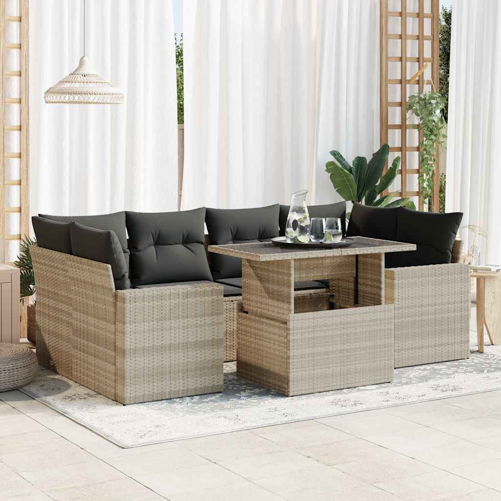 Set Divani da Giardino 7pz con Cuscini Grigio Chiaro Polyrattan - homemem39