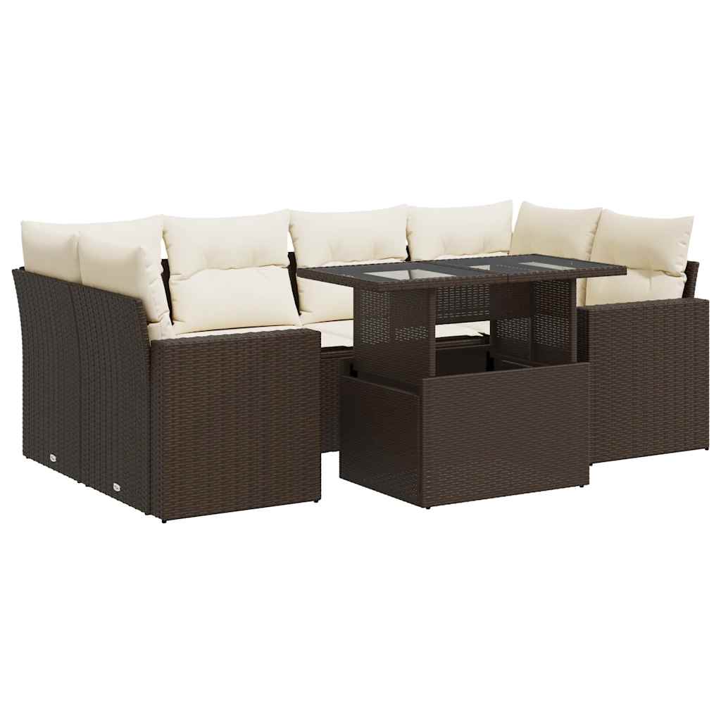 Set Divani da Giardino 7 pz con Cuscini Marrone in Polyrattan | homemem39