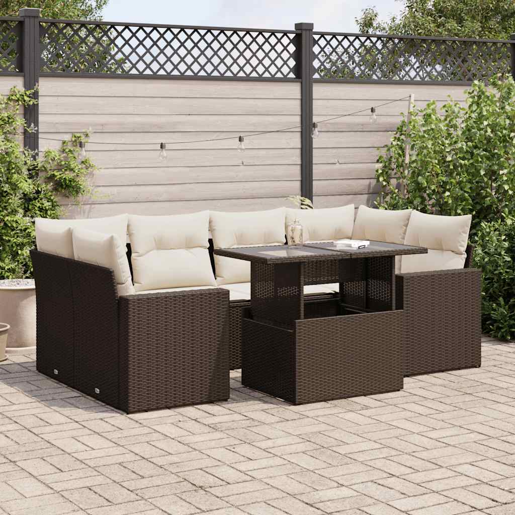 Set Divani da Giardino 7 pz con Cuscini Marrone in Polyrattan | homemem39