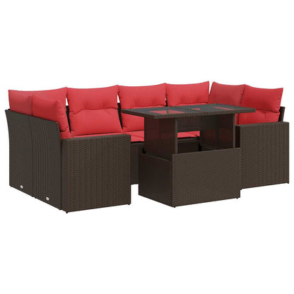 Set Divani Giardino 7 pz con Cuscini Marrone Polyrattan Acacia