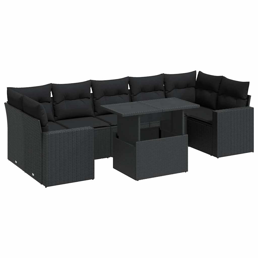 Set Divani da Giardino con Cuscini 8 pz Nero in Polyrattan - homemem39