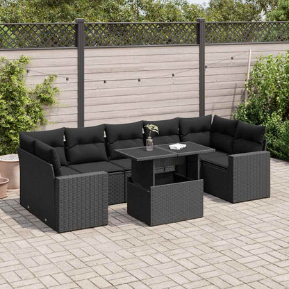 Set Divani da Giardino con Cuscini 8 pz Nero in Polyrattan - homemem39