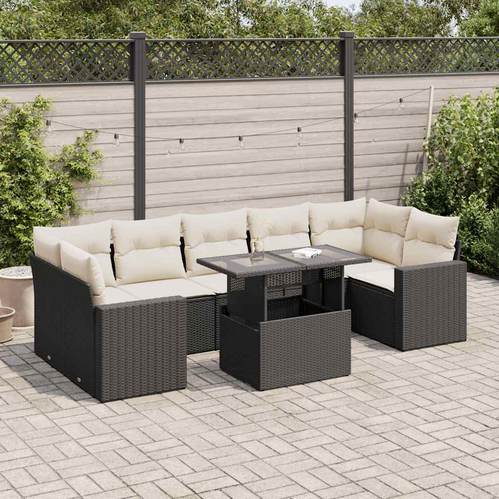 Set Divani da Giardino con Cuscini 8 pz Nero in Polyrattan | homemem39