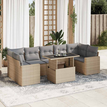 Set Divano da Giardino 8 pz con Cuscini Beige in Polyrattan
