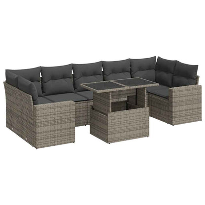 Set Divano da Giardino 8 pz con Cuscini Grigio in Polyrattan - homemem39
