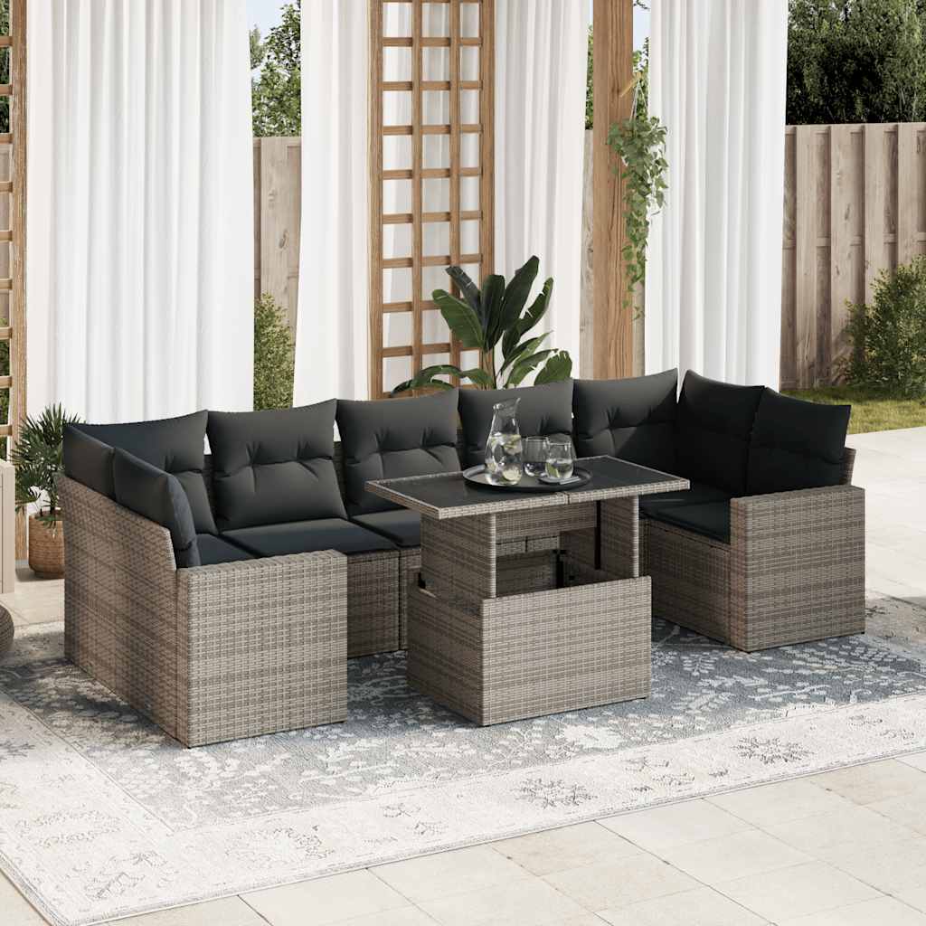 Set Divano da Giardino 8 pz con Cuscini Grigio in Polyrattan - homemem39