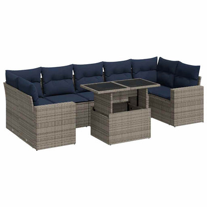 Set Divano da Giardino 8pz con Cuscini Grigio Polyrattan Acacia | homemem39