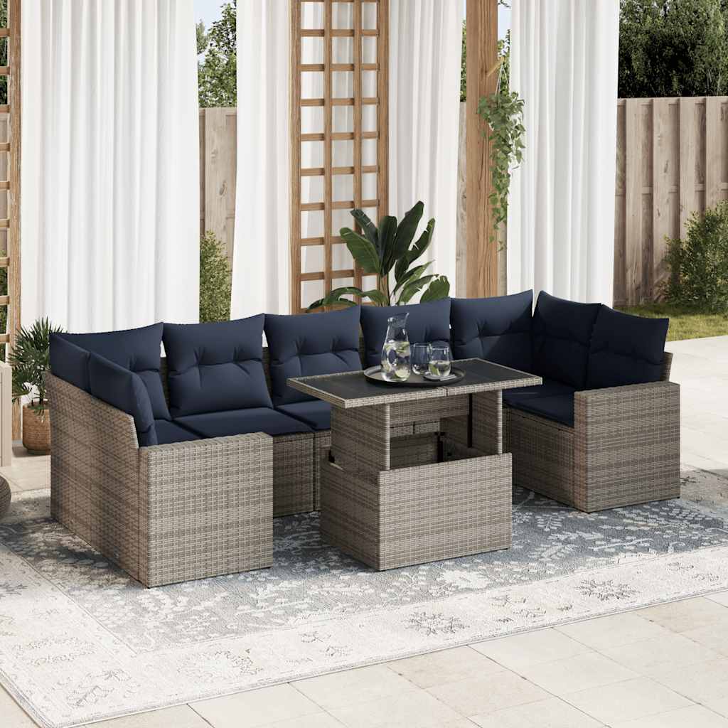 Set Divano da Giardino 8pz con Cuscini Grigio Polyrattan Acacia