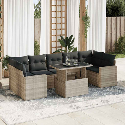 Set Divano da Giardino 8pz con Cuscini Grigio Chiaro Polyrattan | homemem39