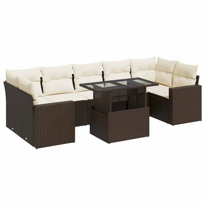 Set Divani da Giardino 8 pz con Cuscini Marrone in Polyrattan - homemem39