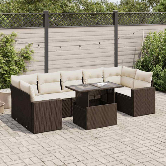 Set Divani da Giardino 8 pz con Cuscini Marrone in Polyrattan - homemem39