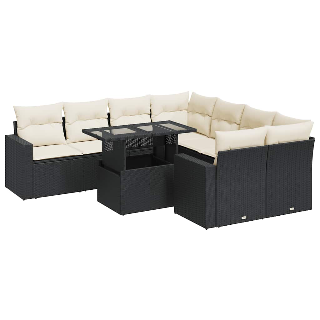 Set Divani da Giardino 9 pz con Cuscini Nero in Polyrattan | homemem39