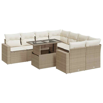 Set Divano da Giardino 9 pz con Cuscini Beige in Polyrattan | homemem39