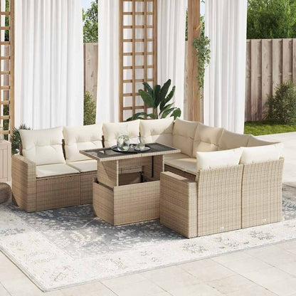 Set Divano da Giardino 9 pz con Cuscini Beige in Polyrattan | homemem39