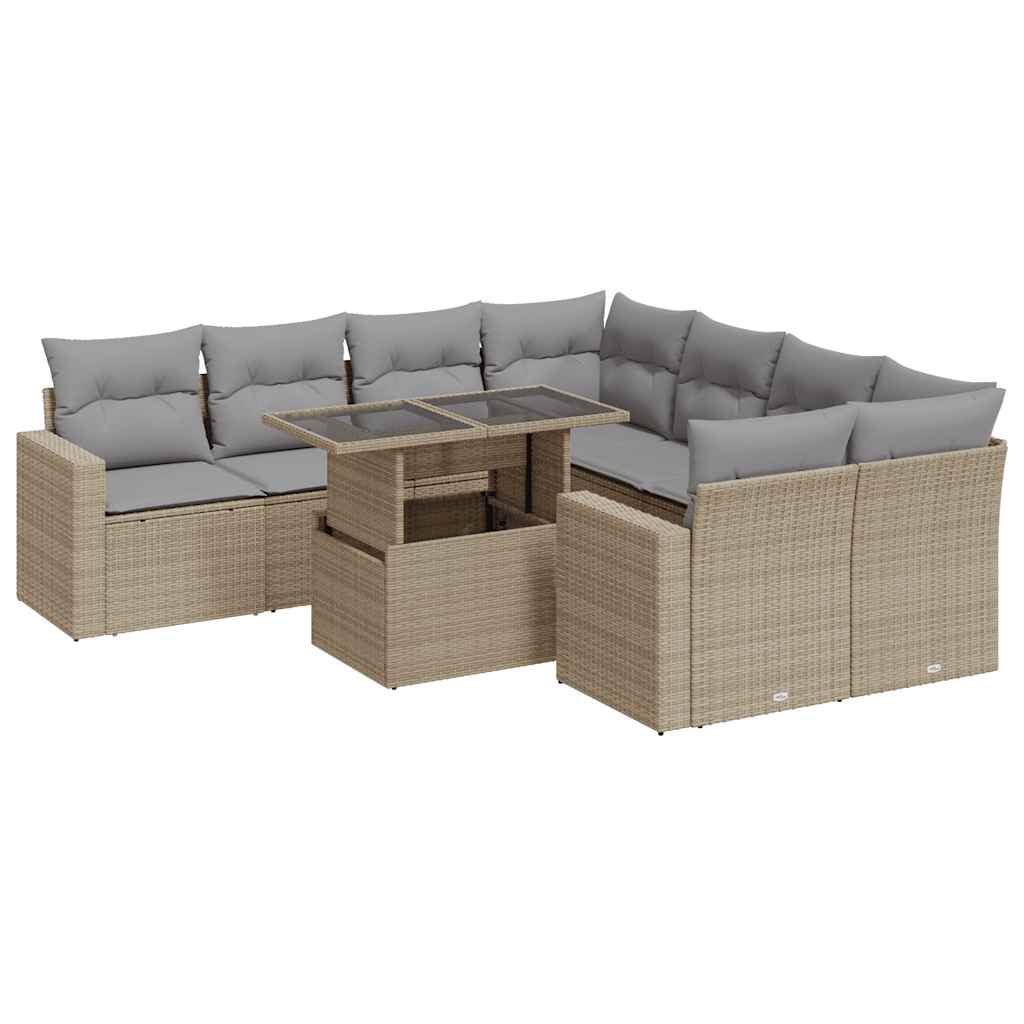 Set Divano da Giardino 9 pz con Cuscini Beige in Polyrattan - homemem39