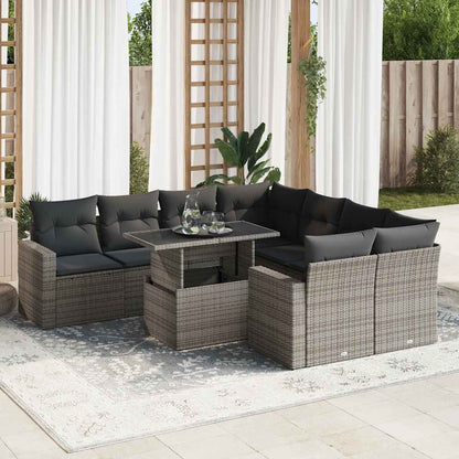 Set Divano da Giardino 9 pz con Cuscini Grigio in Polyrattan | homemem39