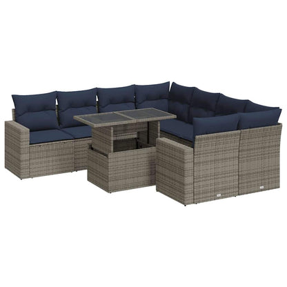 Set Divano da Giardino 9pz con Cuscini Grigio Polyrattan Acacia | homemem39