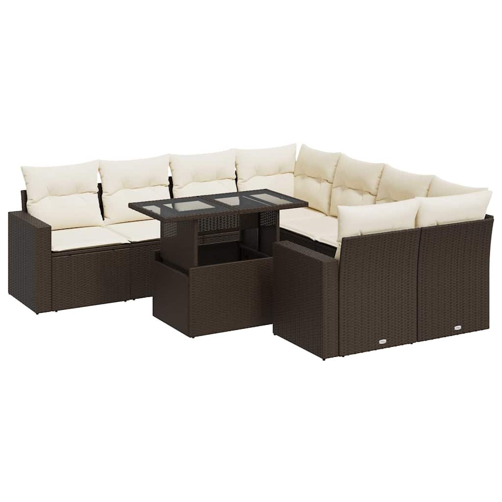 Set Divani da Giardino 9pz con Cuscini Marrone in Polyrattan - homemem39